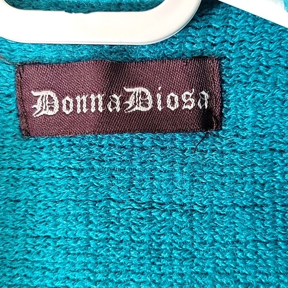 Donna Diosa Teal Layered Ruffle Knit Batwing Cardigan Sweater Size OS - Picture 2 of 8